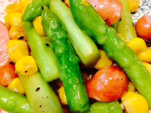 アスパラとコーンとウィンナーのバター醤油炒め レシピ 作り方 By ノエル ギャラガー 楽天レシピ アスパラとコーンとウィンナーのバター醤油炒め レシピ 作り方 By ノエル ギャラガー 楽天レシピ